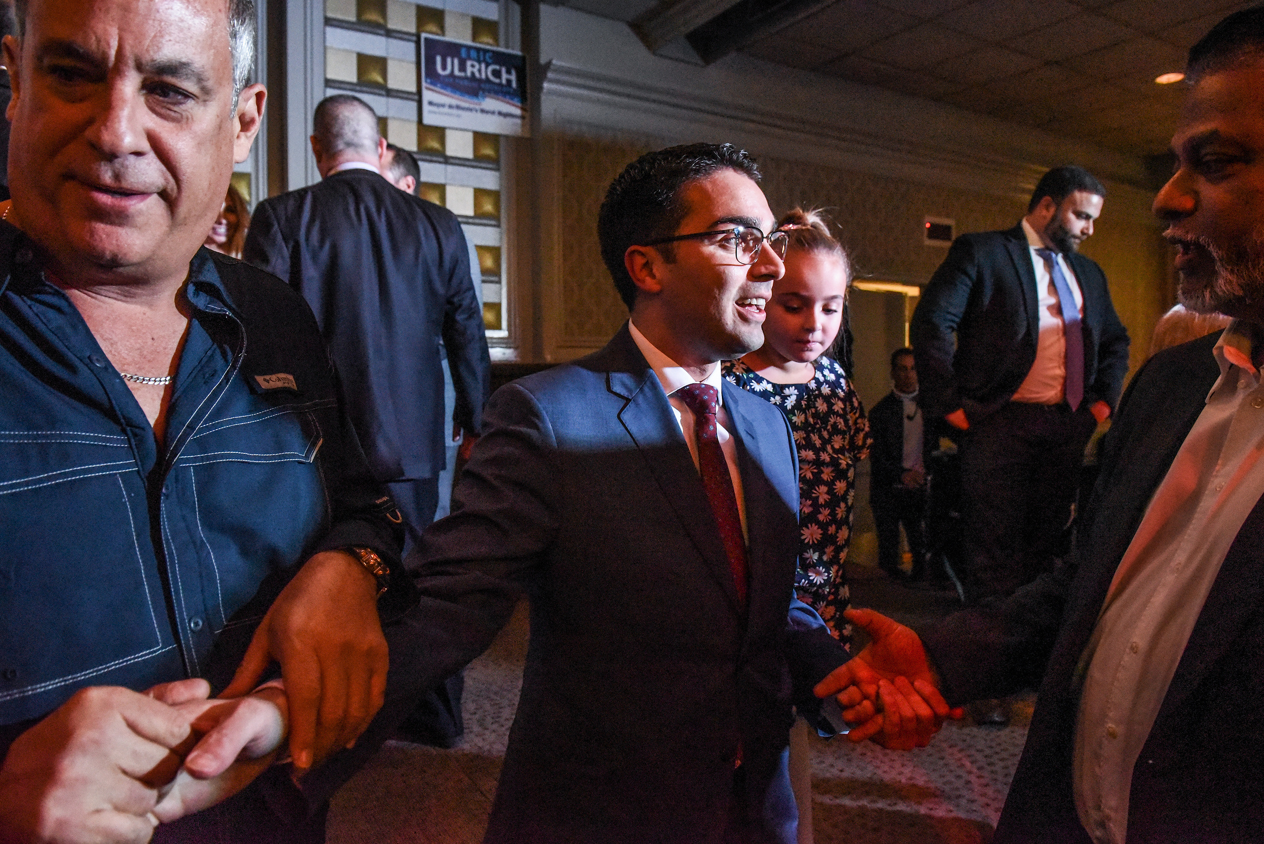 Eric Ulrich greets supporters Russo's on the Bay in Howard Beach neighborhood after conceding defeat to Jumaane Williams as public advocate in Queens, NY, U.S., on February 26, 2019. (Stephanie Keith for The New York Times)